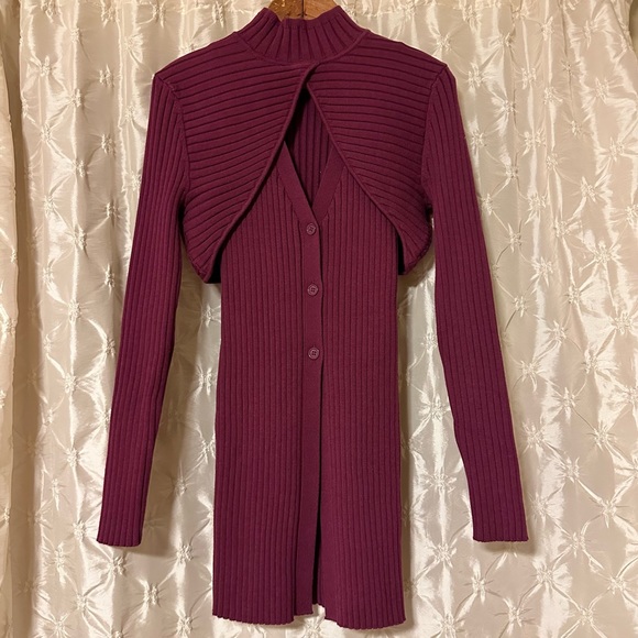 Ronny Kobo Garner Knit Top Ribbed Sweater Set Two Piece Shrug Burgundy Red - Picture 4 of 16